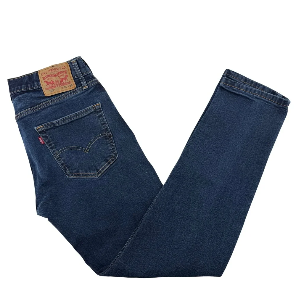 Levi's 502 Tapered Jeans Mens 33x31 Dark Wash Blue Stretch Denim 5-Pocket Casual
